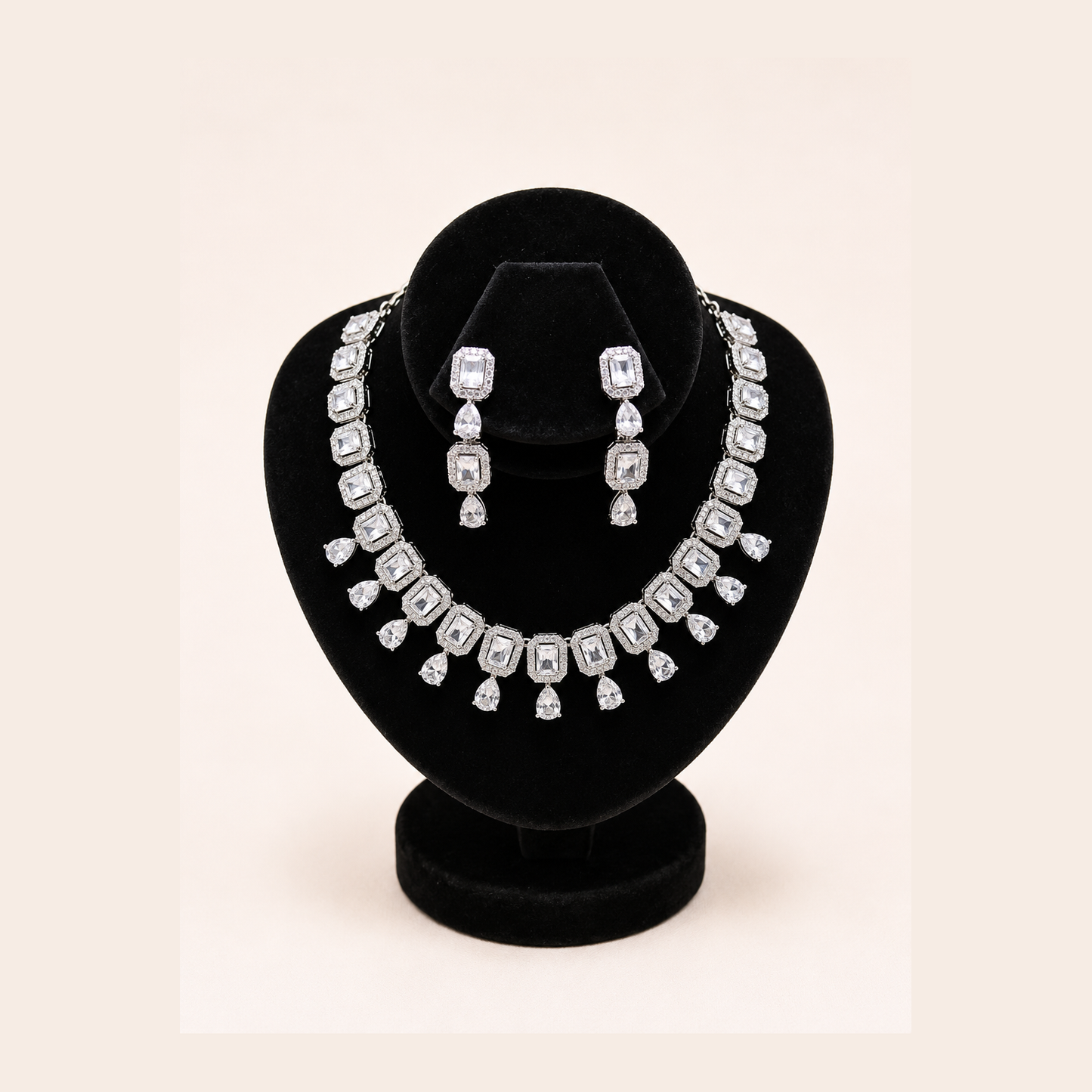 Silver Crystal Halo Necklace Set