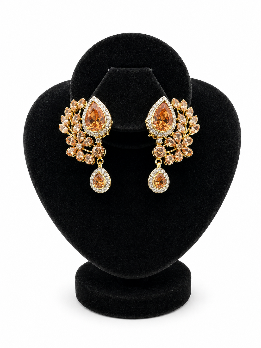 Champagne Leaf Spray Drop Earrings