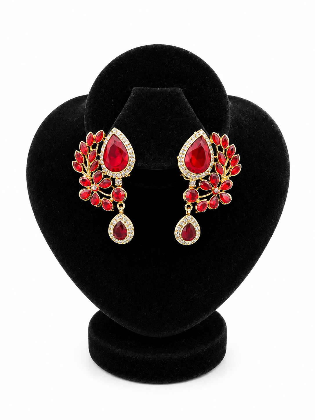 Scarlet Leaf Spray Drop Earrings