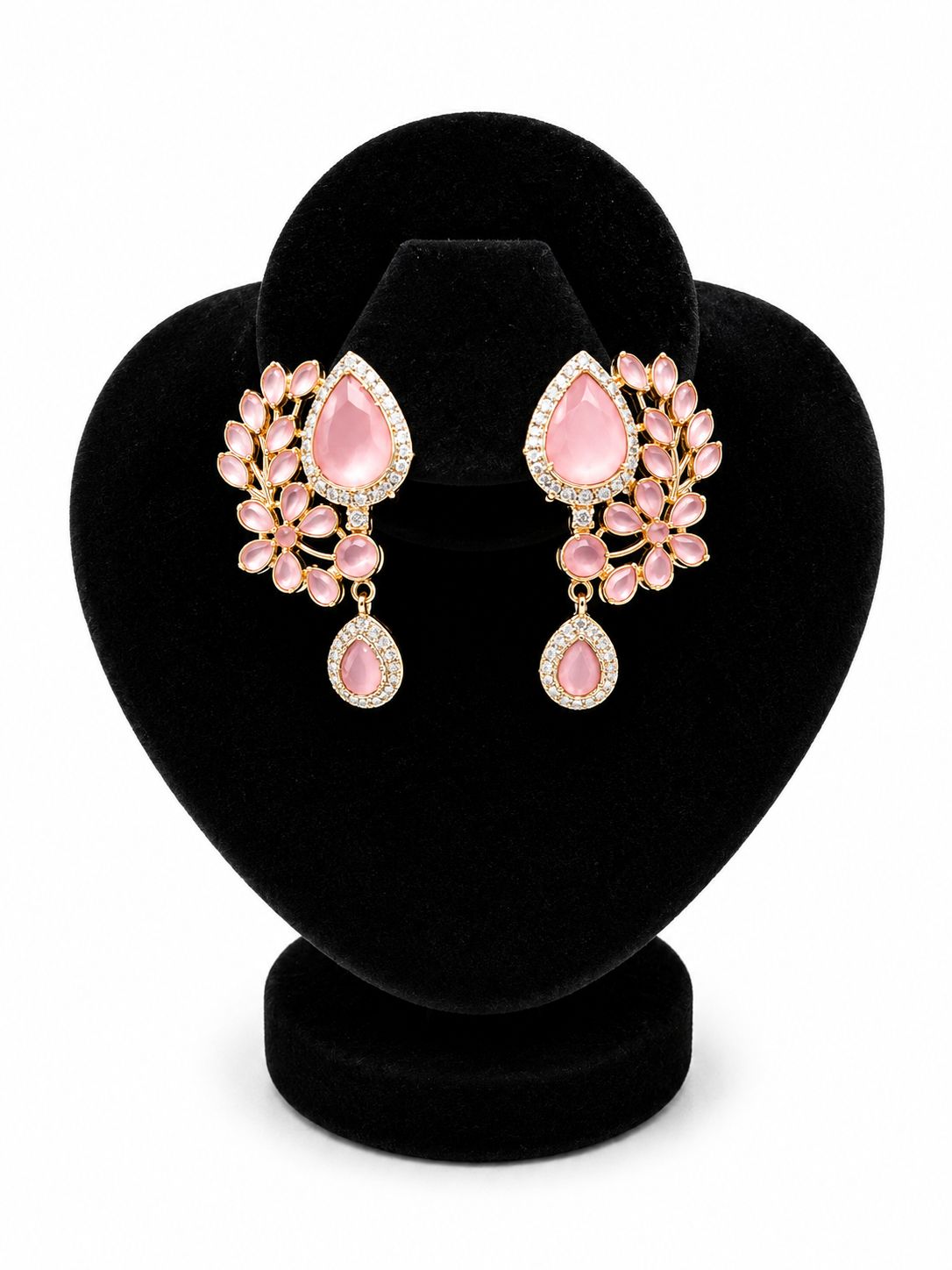 Blush Rose Leaf Spray Drop Earrings