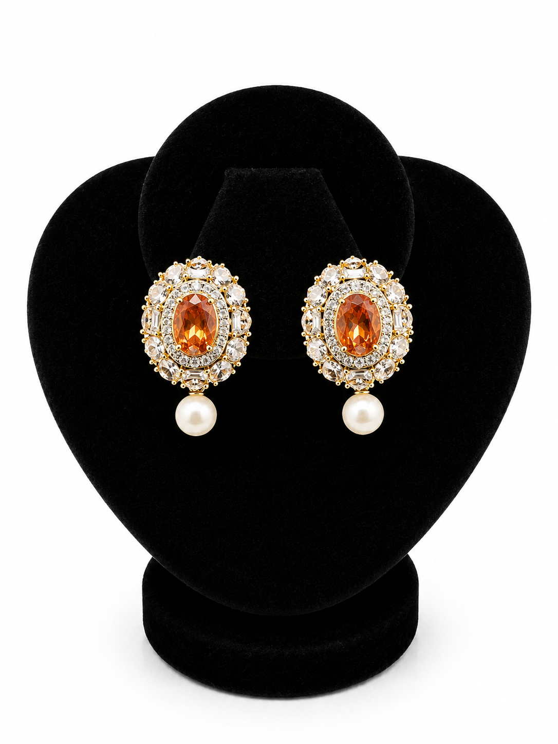 Amber Halo Studs with Pearl Drop