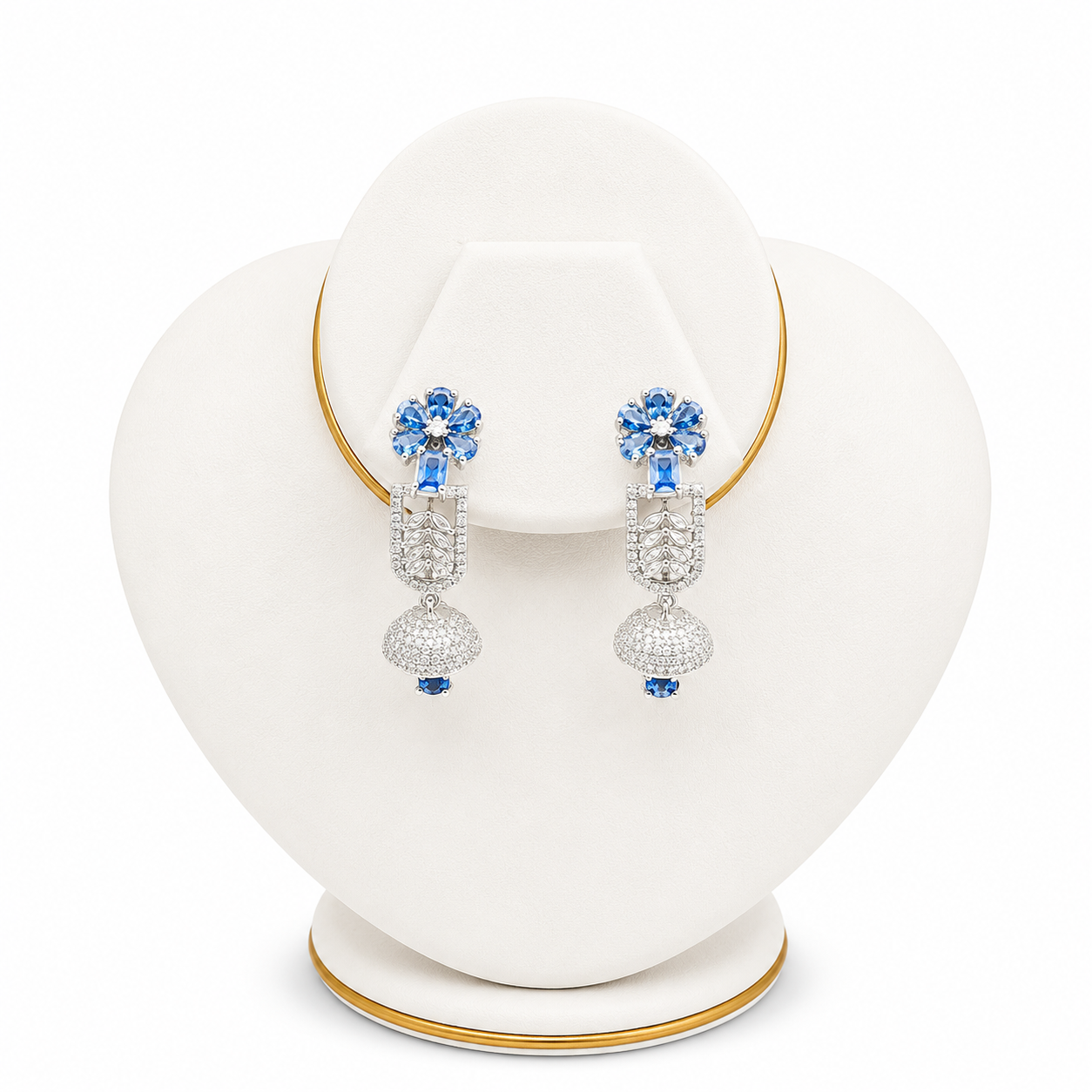 Sapphire Blue Leaf Jhumka Earrings