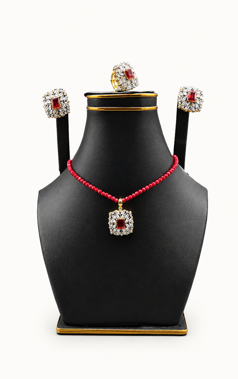 Ruby Halo Beaded Pendant Set