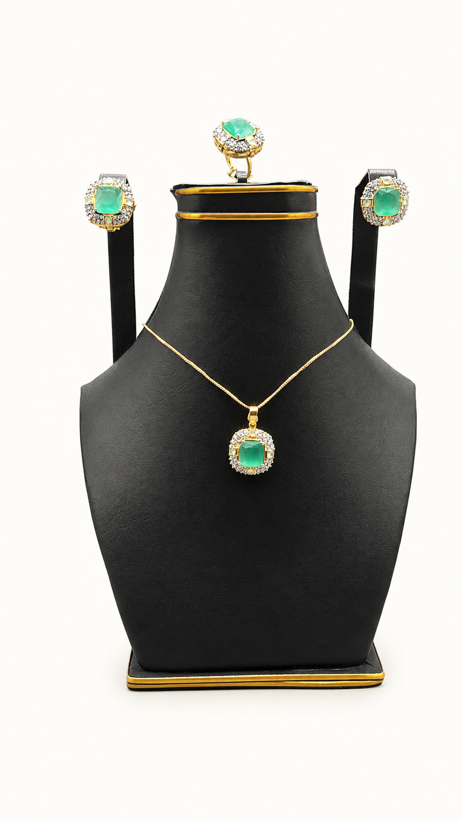 Emerald Halo Pendant Set