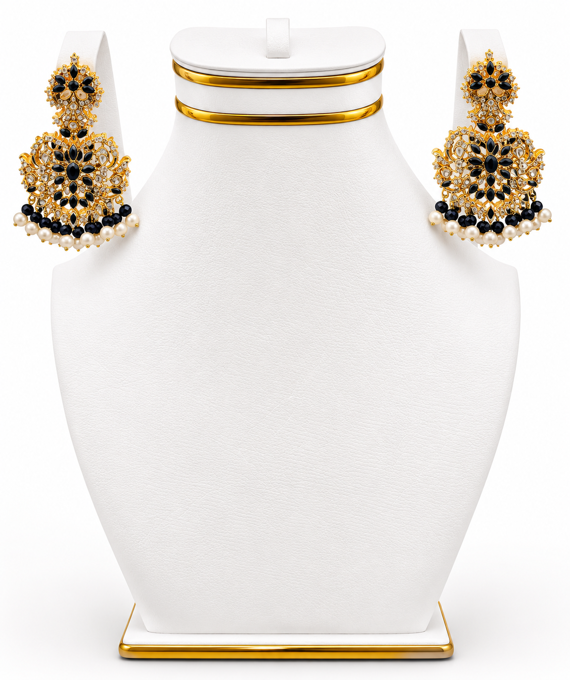 Onyx Floral Chandbali Earrings