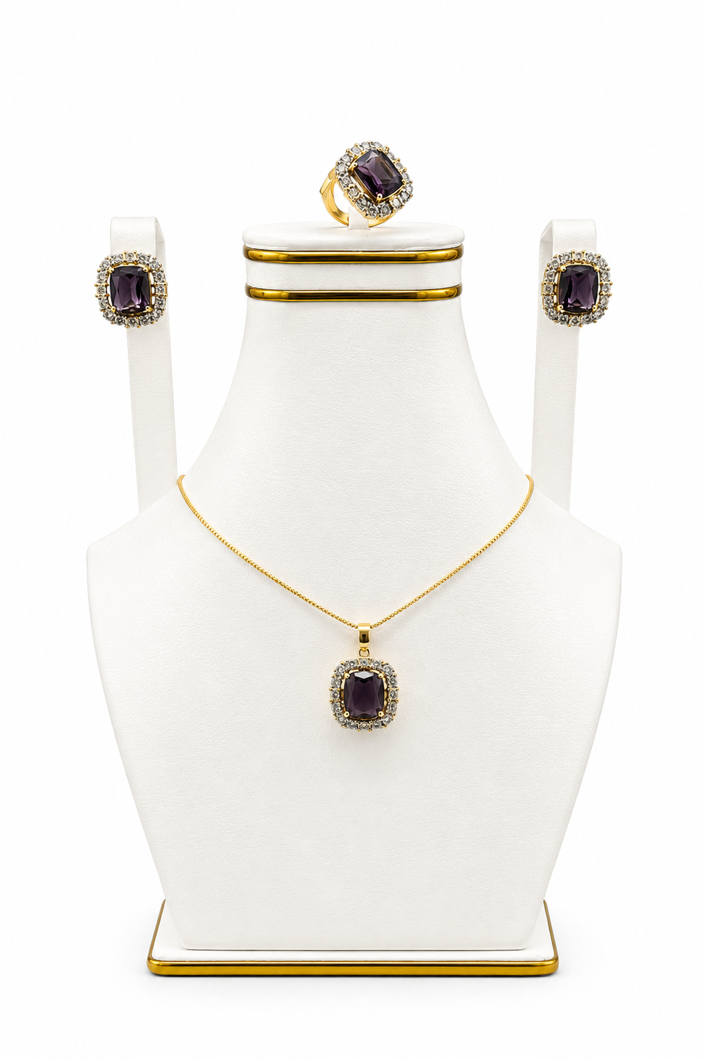 Amethyst Halo Pendant Set