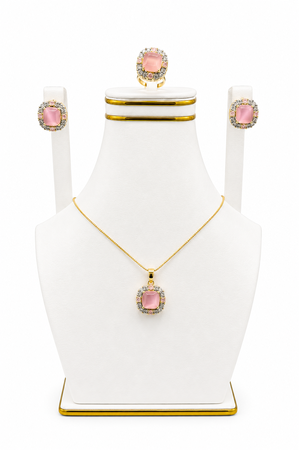 Rose Quartz Halo Pendant Set