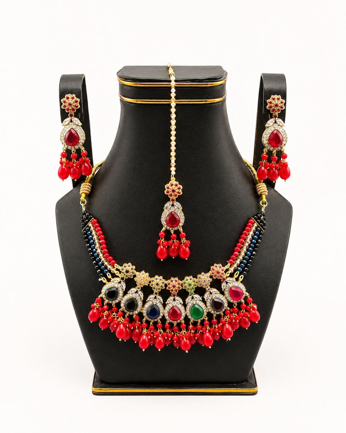 Jewel-Tone Multi-Gem Bridal Necklace Set