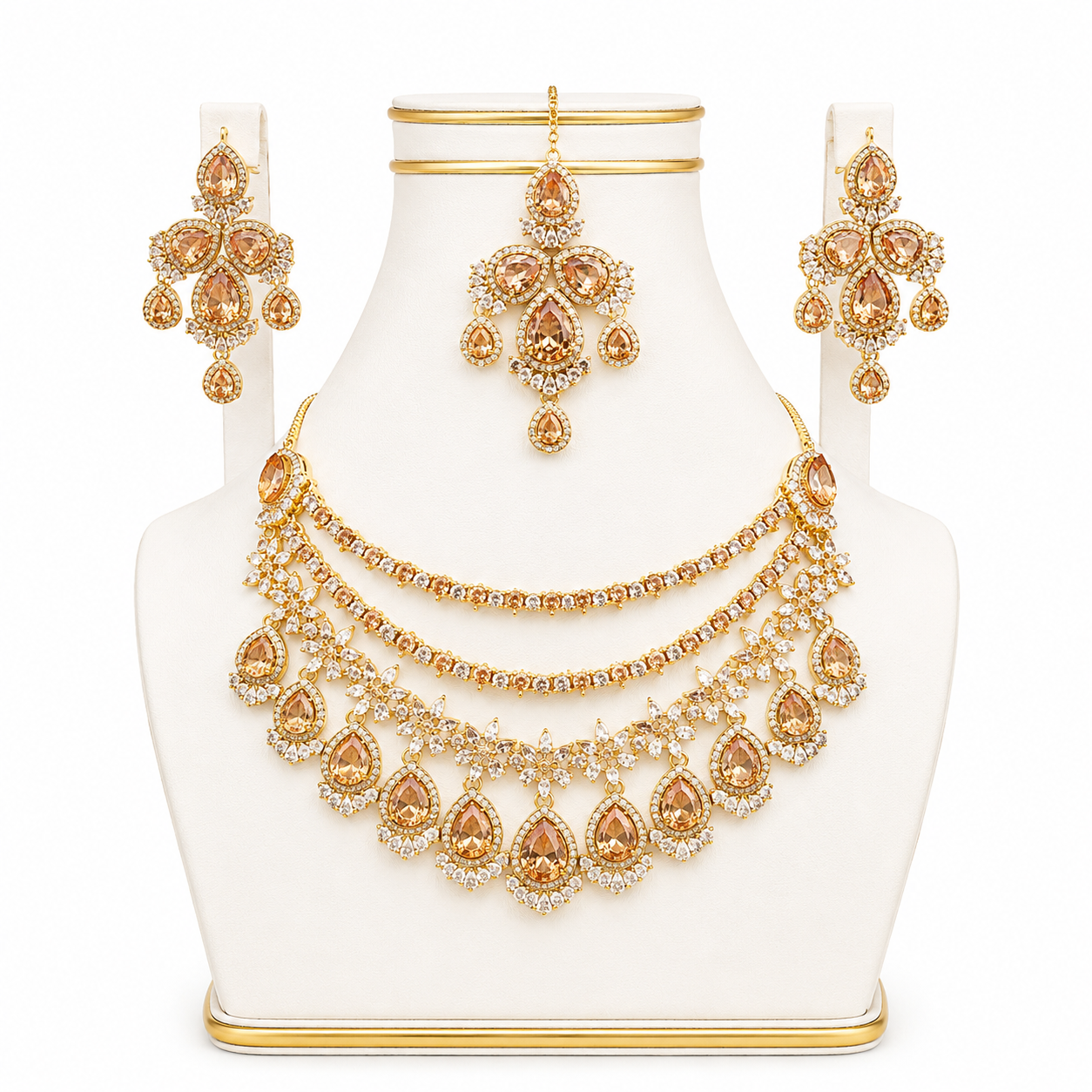 Champagne Topaz Layered Bridal Necklace Set