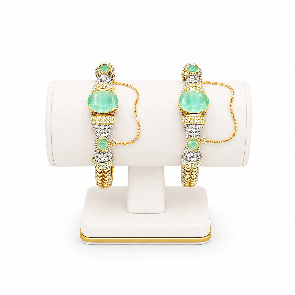 Emerald Cabochon Twin Cuff Set