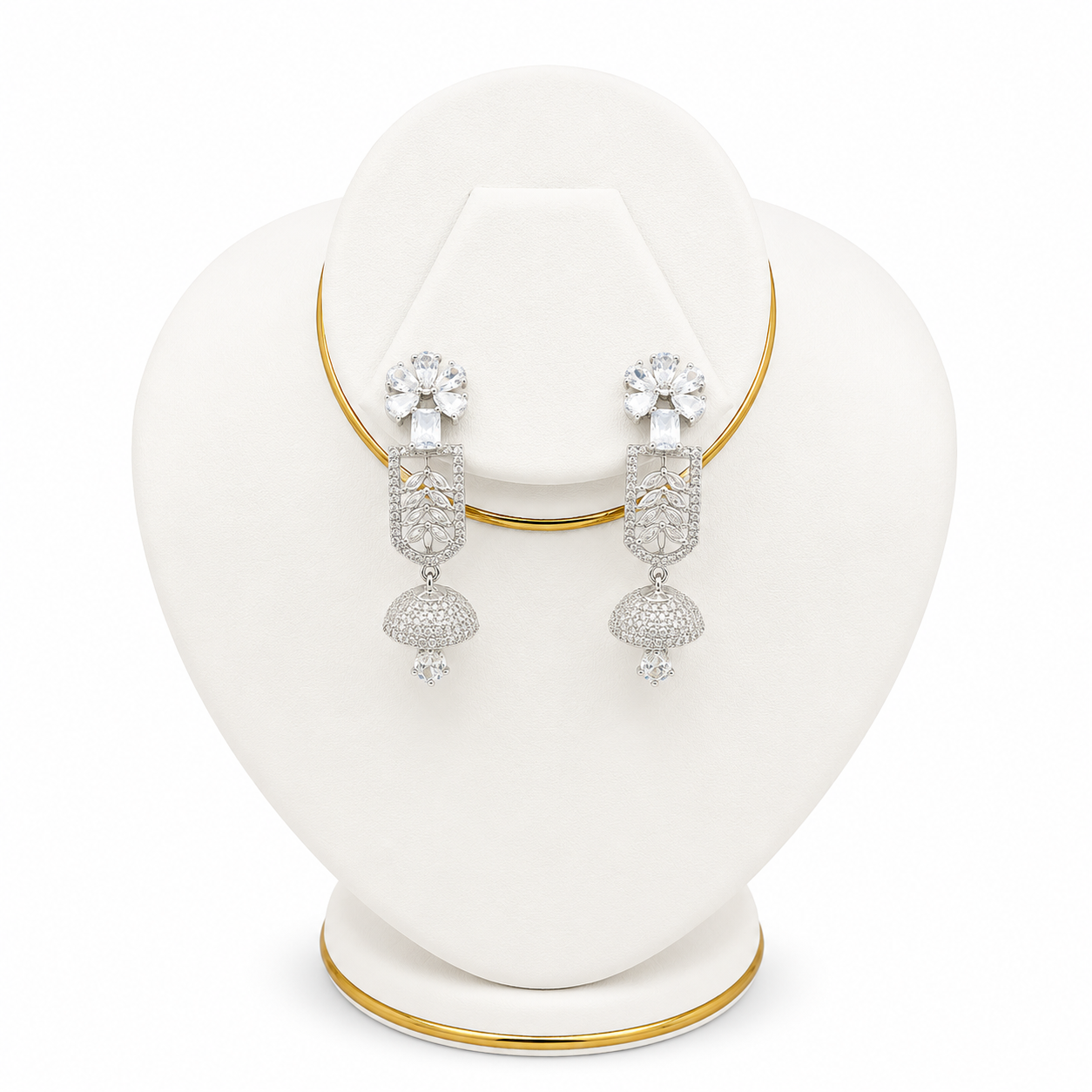Clear Leaf-Cage Jhumka Drop Earrings