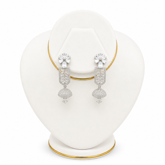 Clear Leaf-Cage Jhumka Drop Earrings