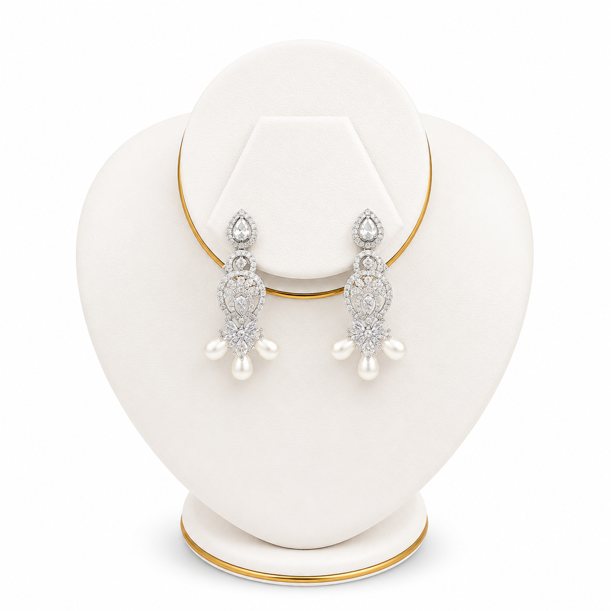 Clear Stone & Pearl Drop Earrings
