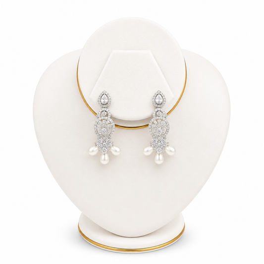 Clear Stone & Pearl Drop Earrings