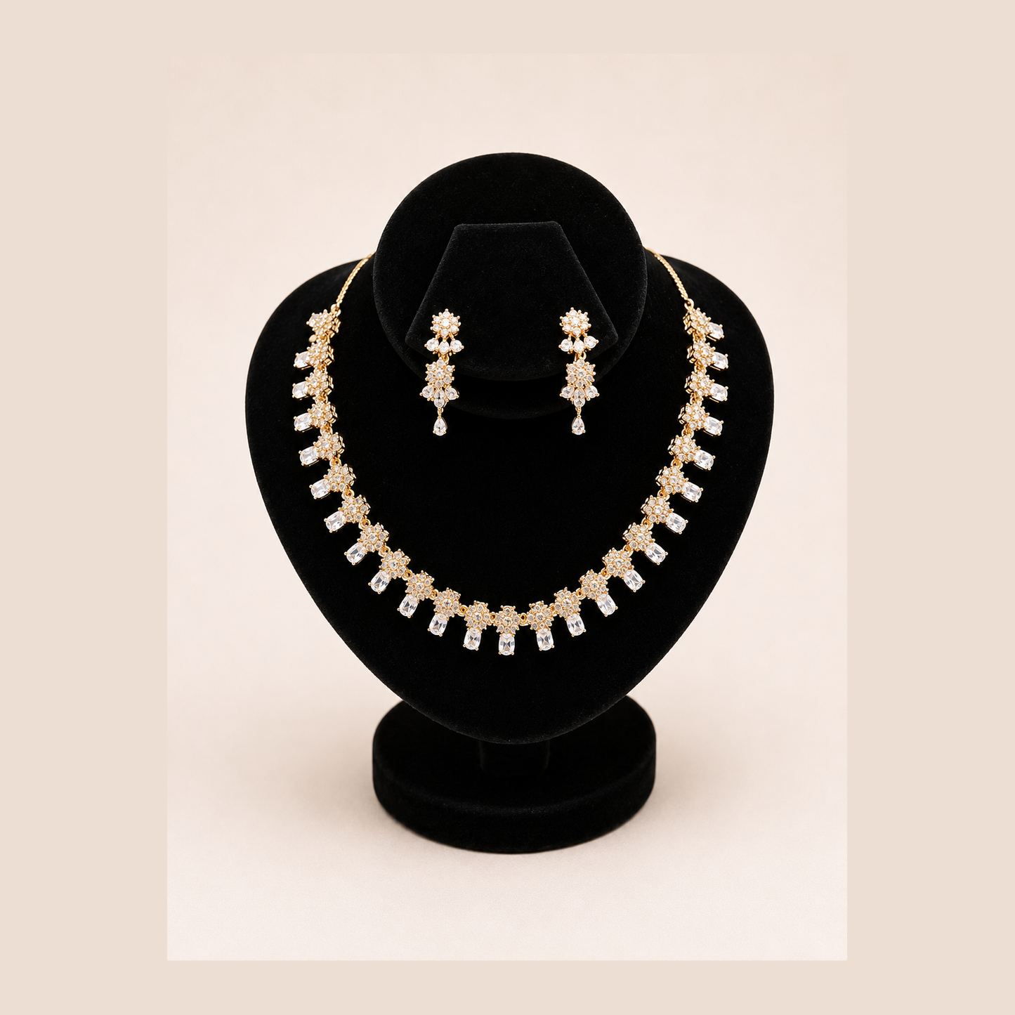 Crystal Cluster Necklace Set – Gold