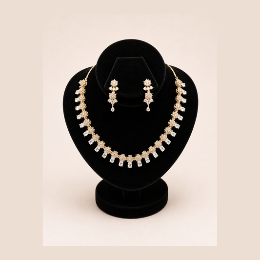 Crystal Cluster Necklace Set – Gold
