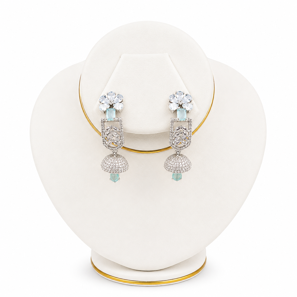 Aqua Accent Leaf Jhumka Earrings