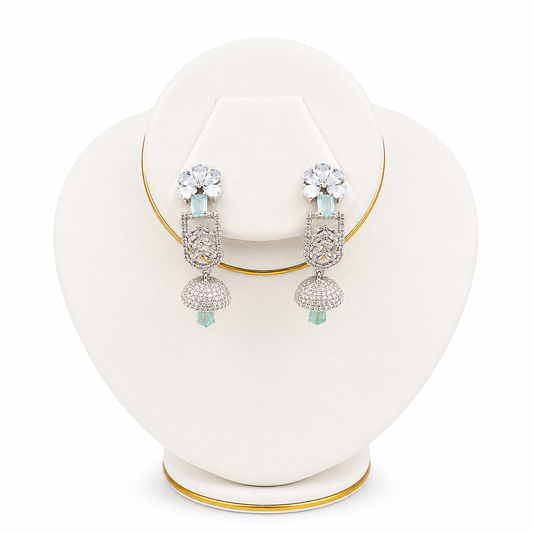 Aqua Accent Leaf Jhumka Earrings
