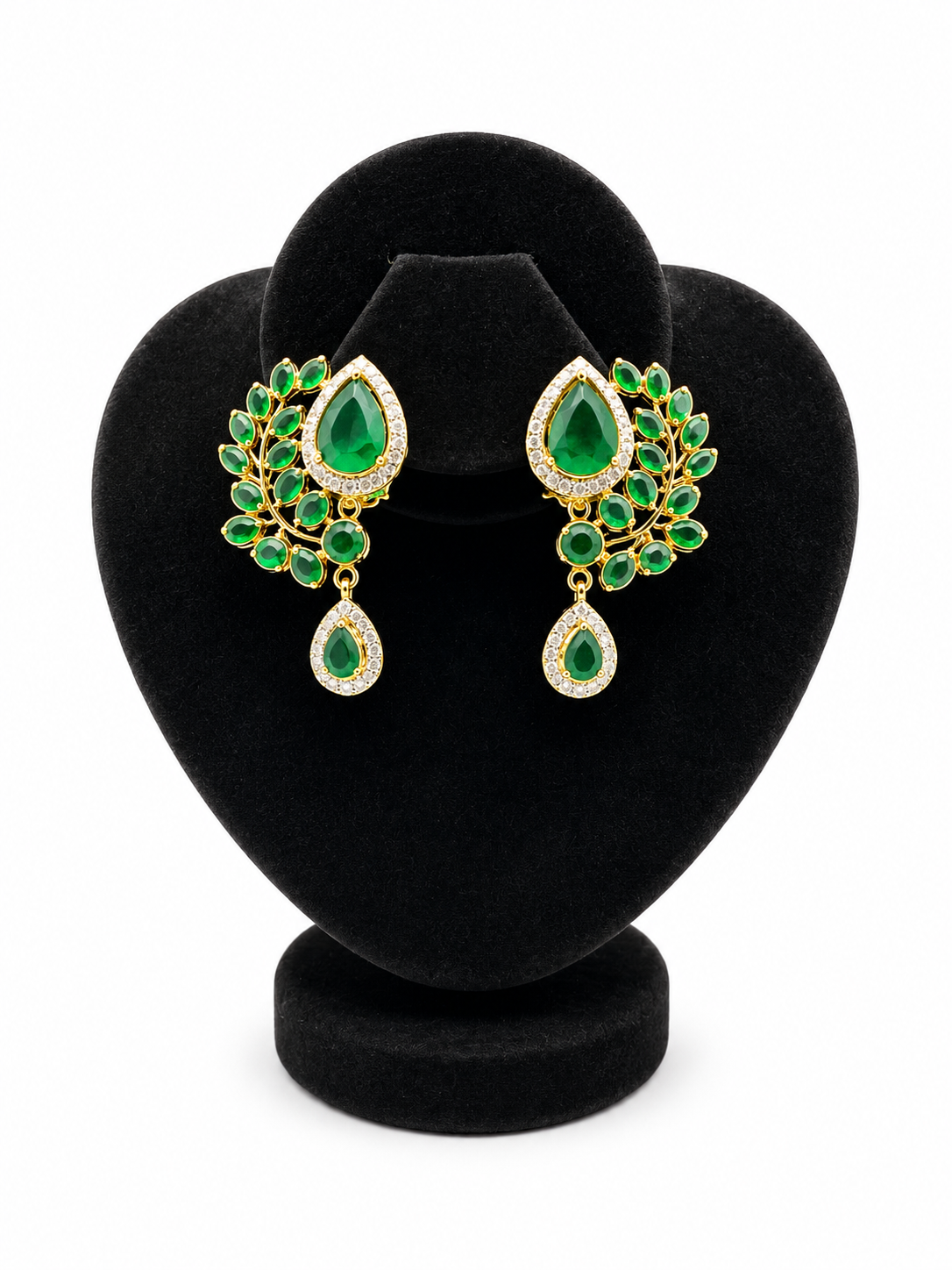 Emerald Leaf Spray Drop Earrings