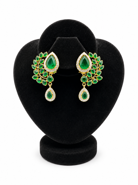 Emerald Leaf Spray Drop Earrings