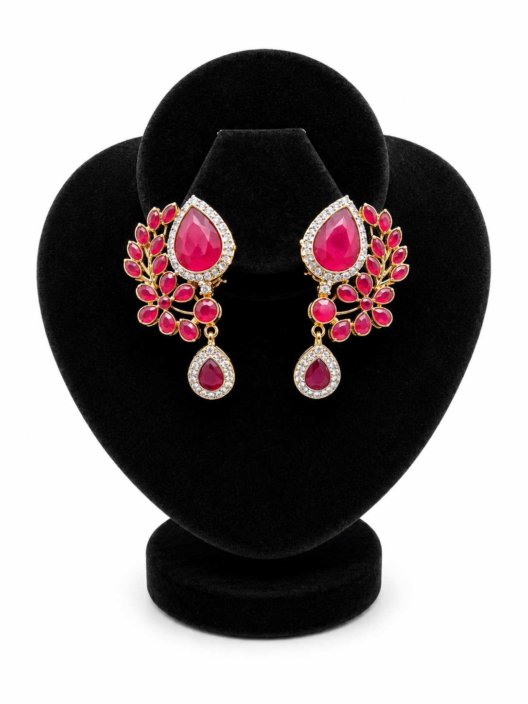 Rani Pink Leaf Spray Drop Earrings