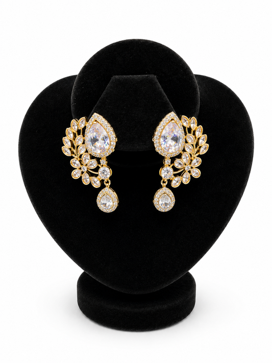 Crystal Radiance Leaf Spray Earrings