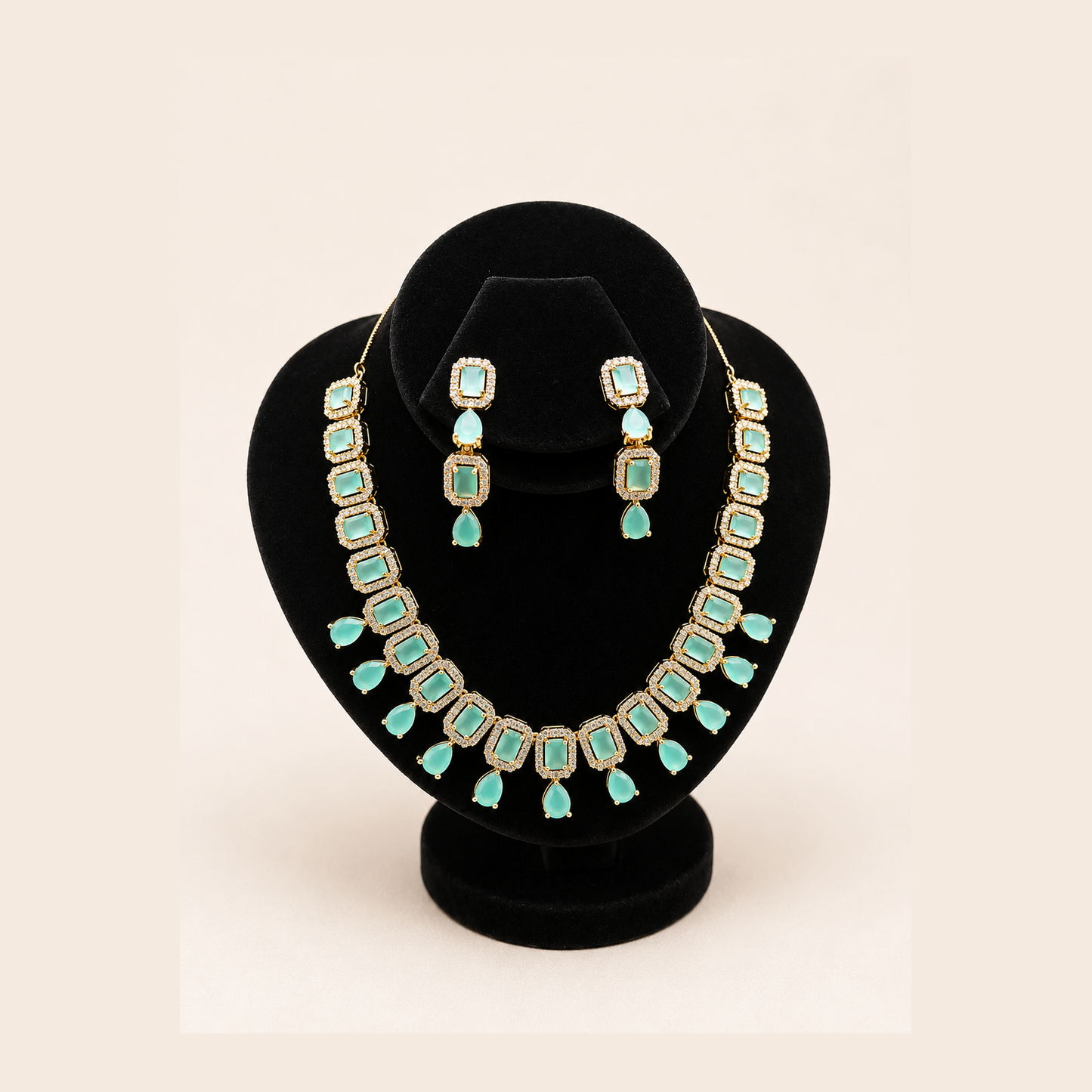 Aqua Mint Halo Necklace Set