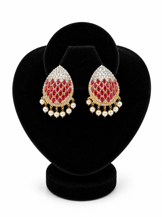 Ruby Kundan Teardrop Jhumkis