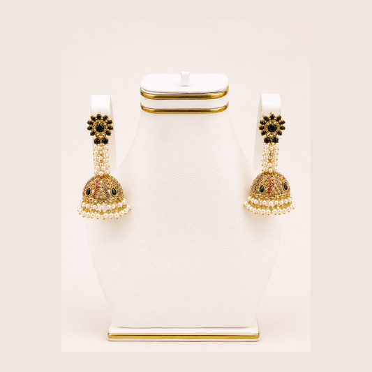 Black Stone Jhumka Earrings