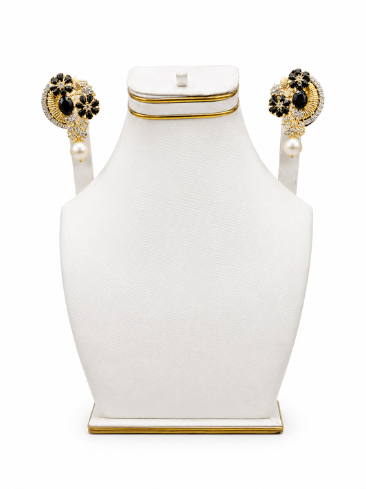 Noir Blossom Studs with Pearl Drop