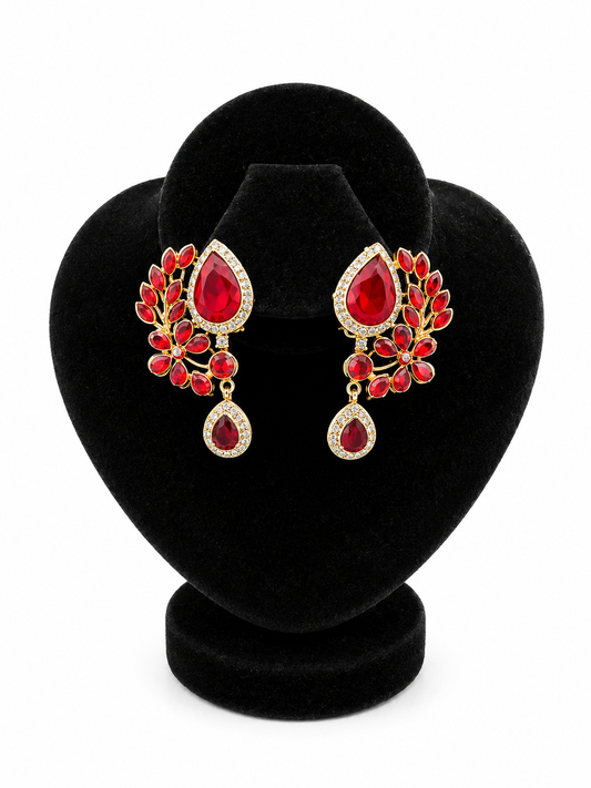 Scarlet Leaf Spray Drop Earrings