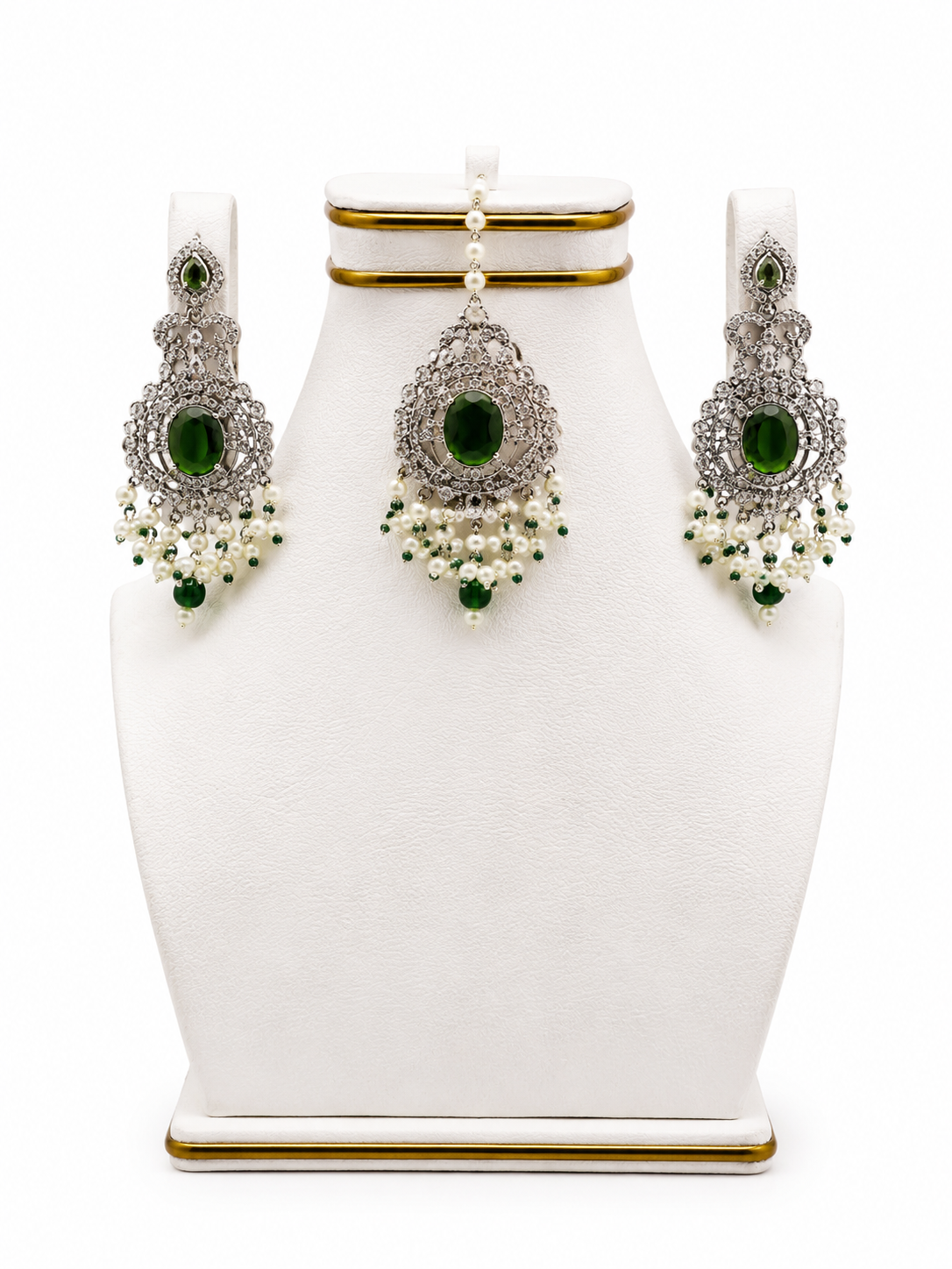 Emerald Antique Pendant, Earrings & Tikka Set