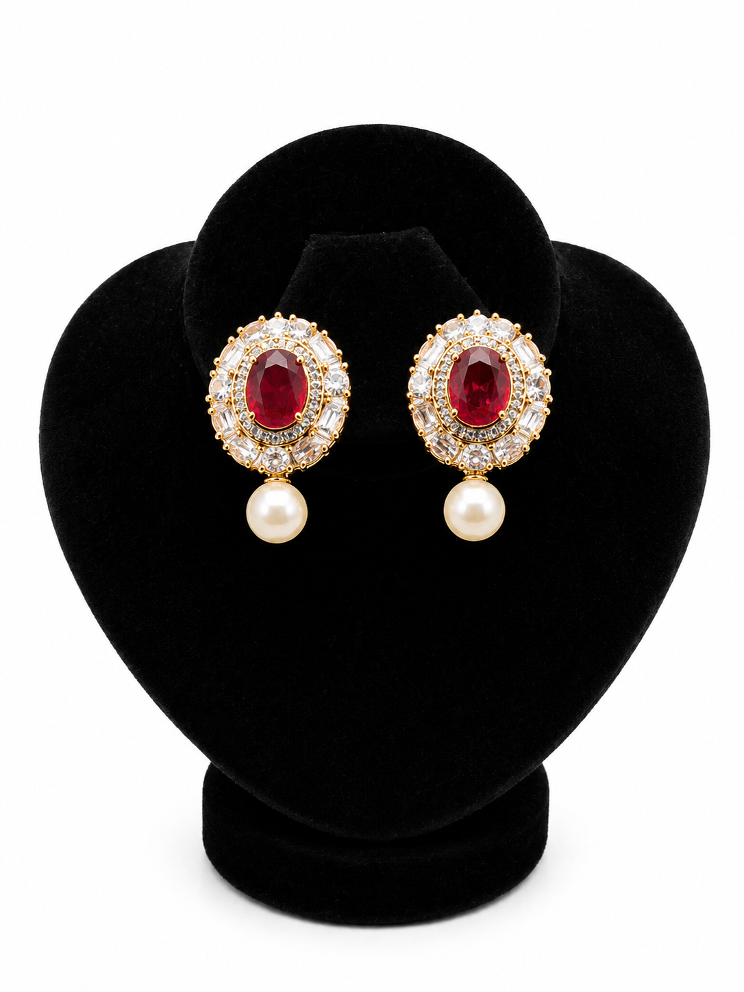 Ruby Halo Studs with Pearl Drop