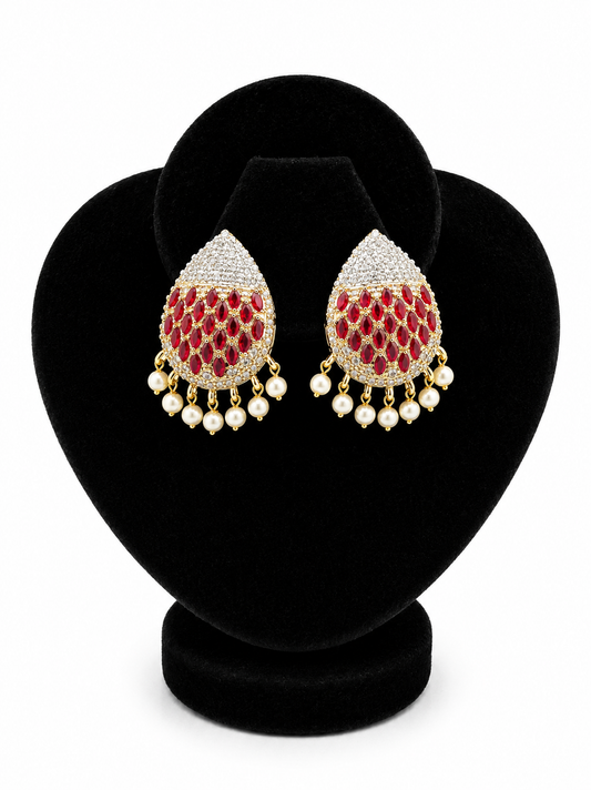 Maroon Kundan Teardrop Jhumkis