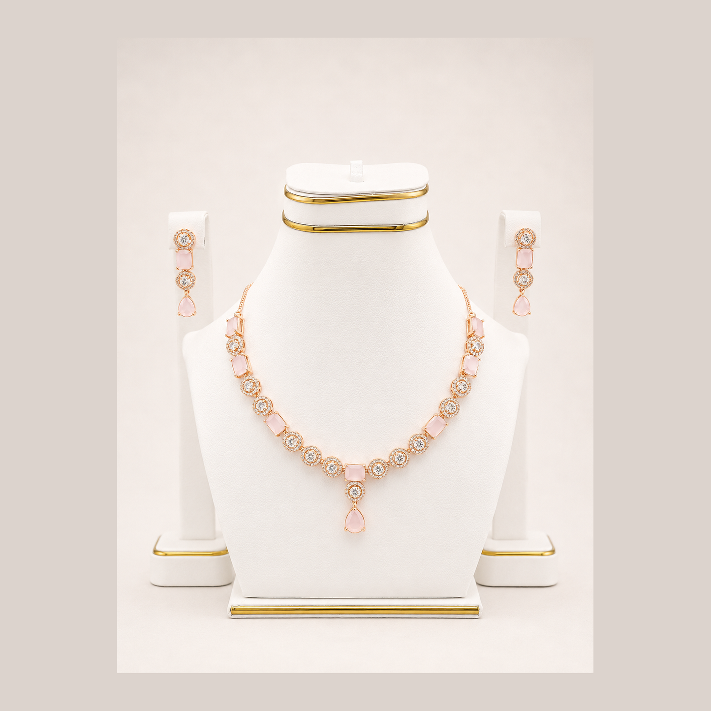 Rose Gold Blush Halo Necklace Set