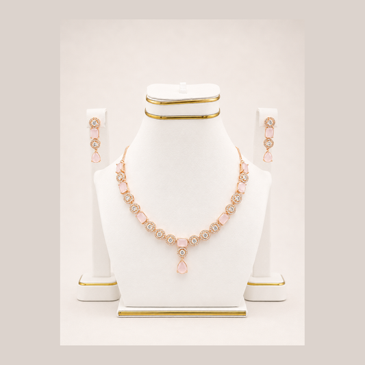 Rose Gold Blush Halo Necklace Set