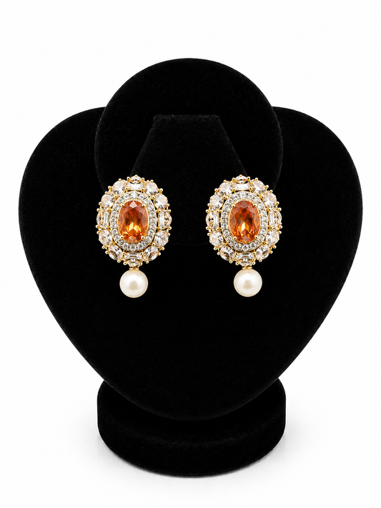 Amber Halo Studs with Pearl Drop