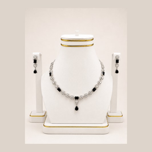 . Black Onyx Silver Necklace Set