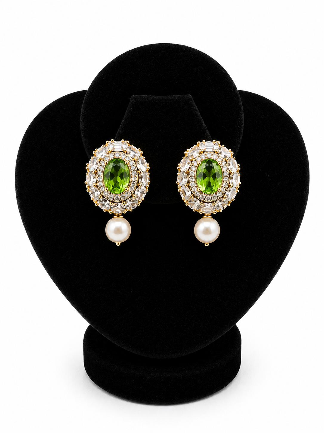 Peridot Halo Studs with Pearl Drop