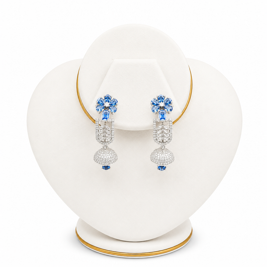 Sapphire Blue Leaf Jhumka Earrings