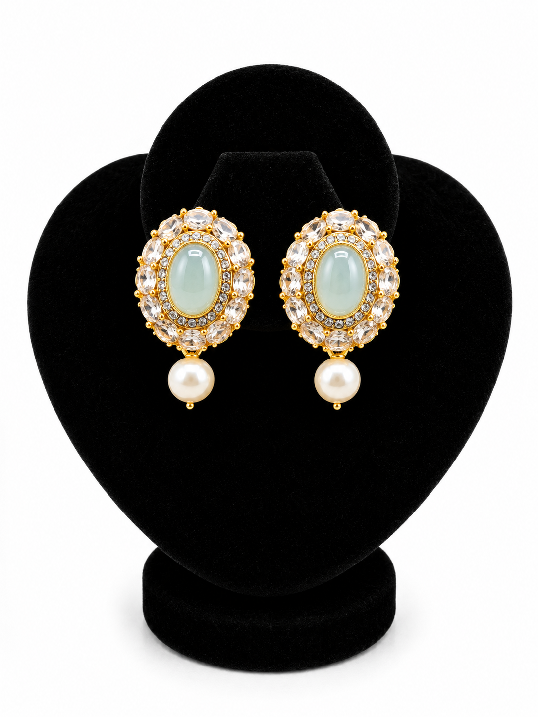 Aqua Halo Studs with Pearl Drop