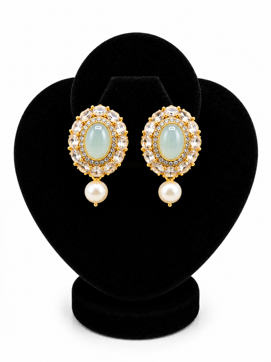 Aqua Halo Studs with Pearl Drop