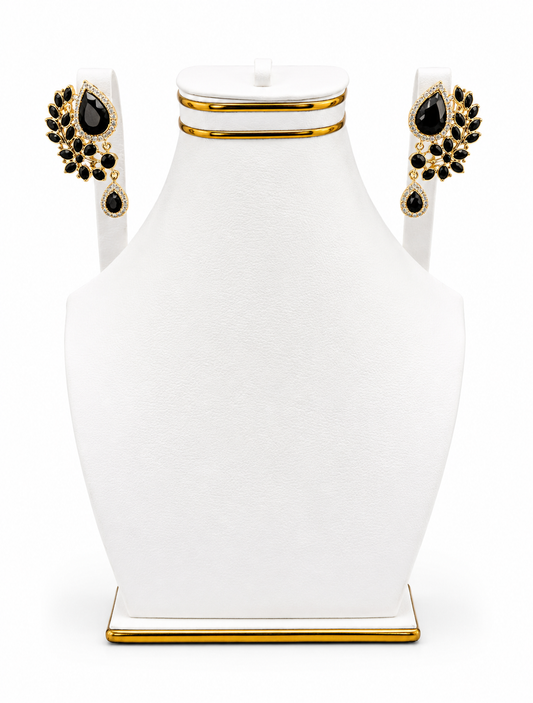 Onyx Leaf Spray Earrings
