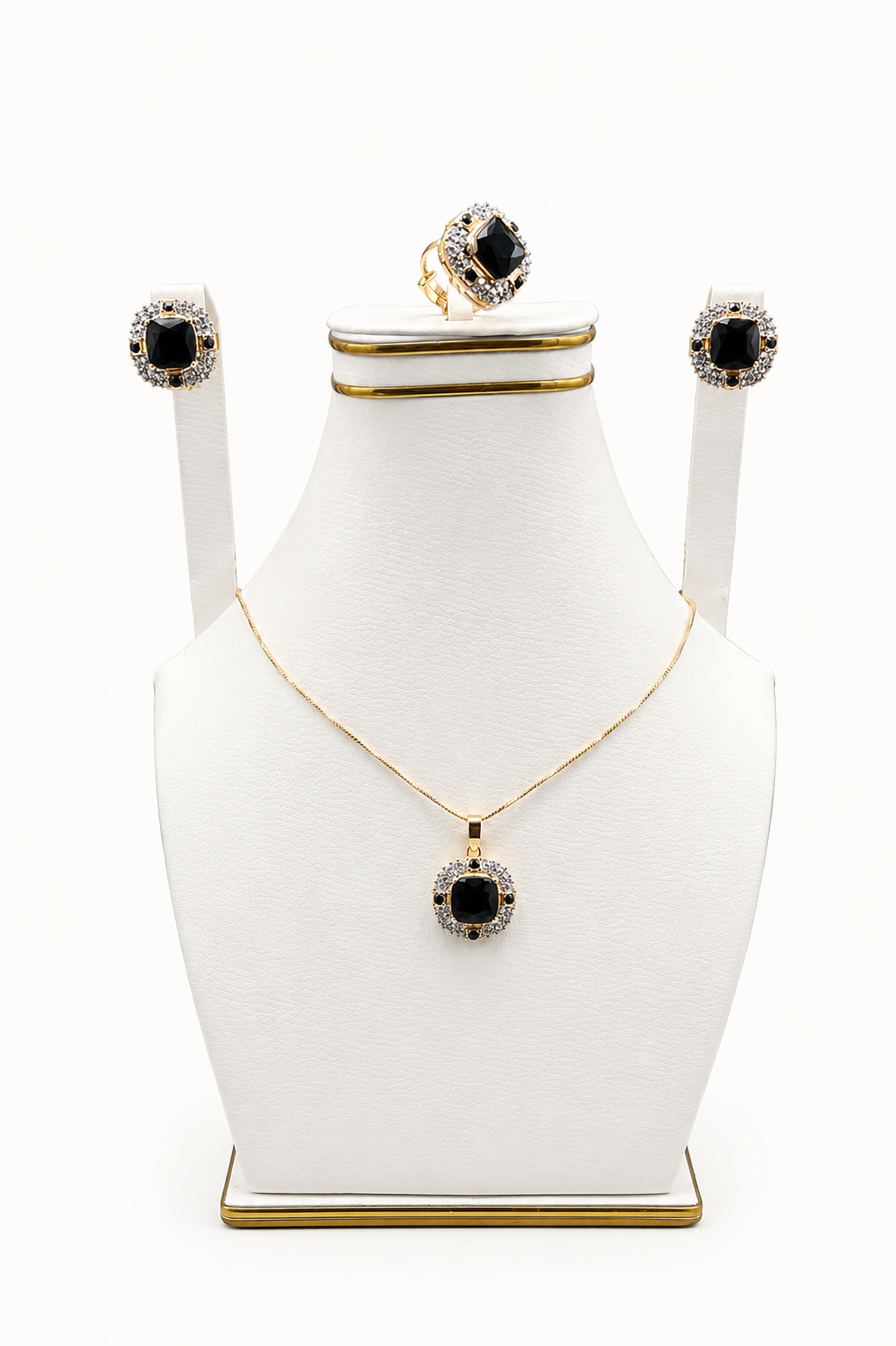 Onyx Halo Pendant Set