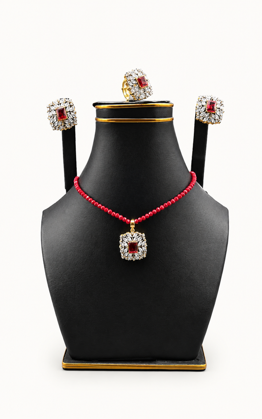 Ruby Halo Beaded Pendant Set
