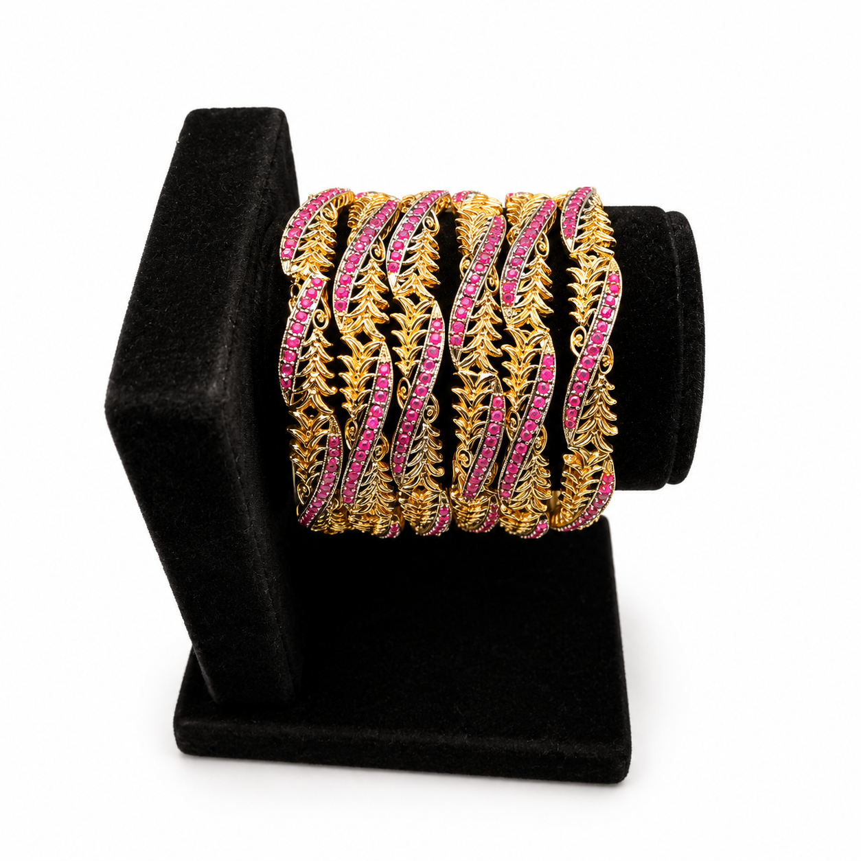 Ruby Leaf Bangle Set
