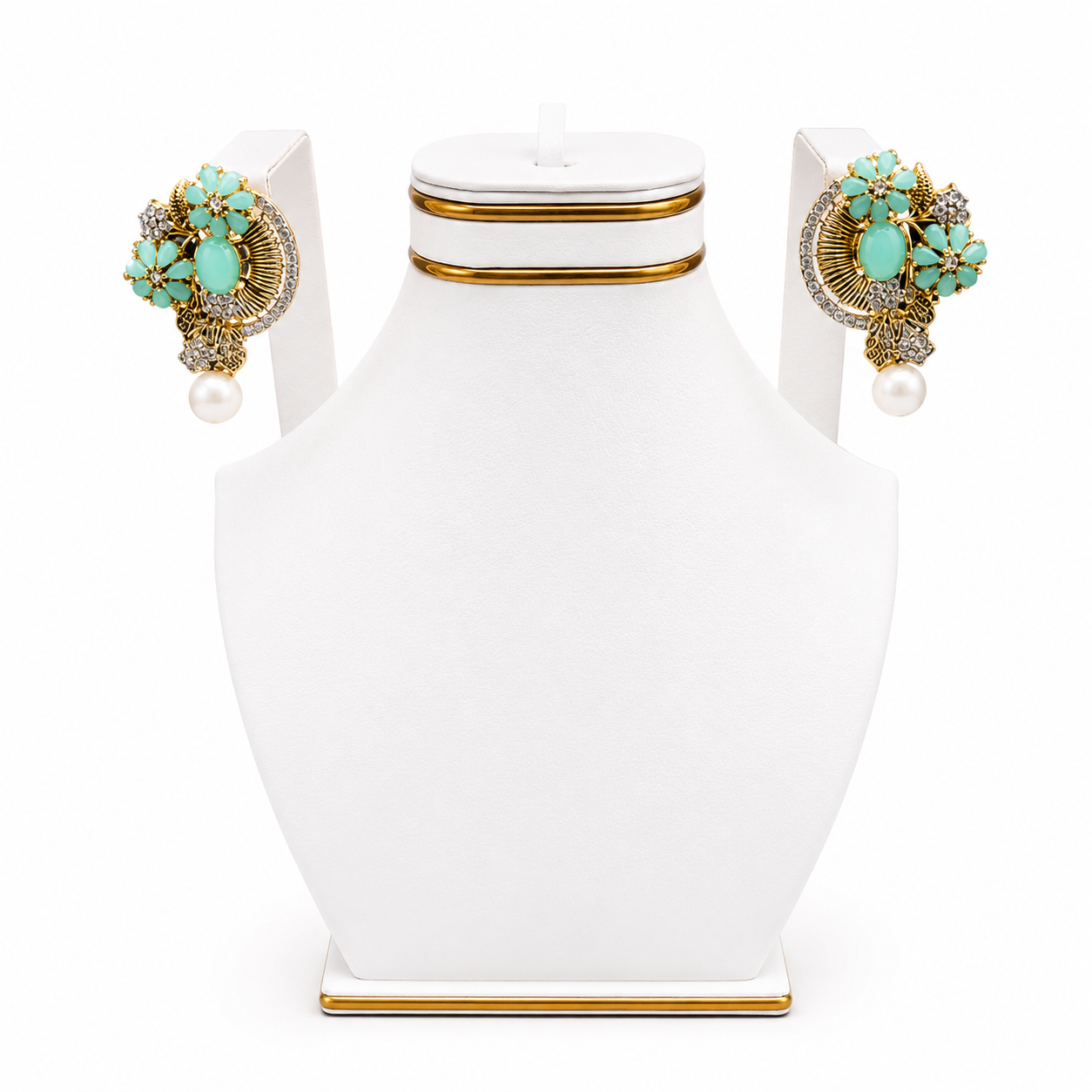 Turquoise Floral Pearl Drop Earrings