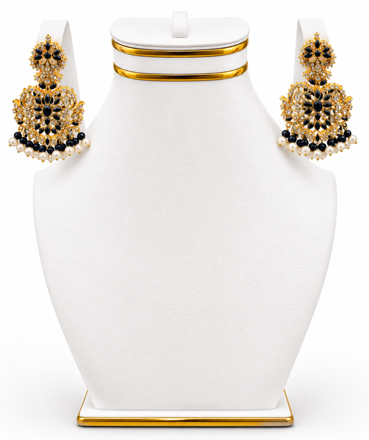 Onyx Floral Chandbali Earrings