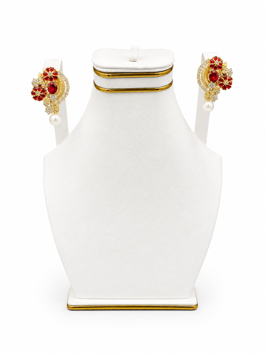Ruby Floral Pearl Drop Earrings