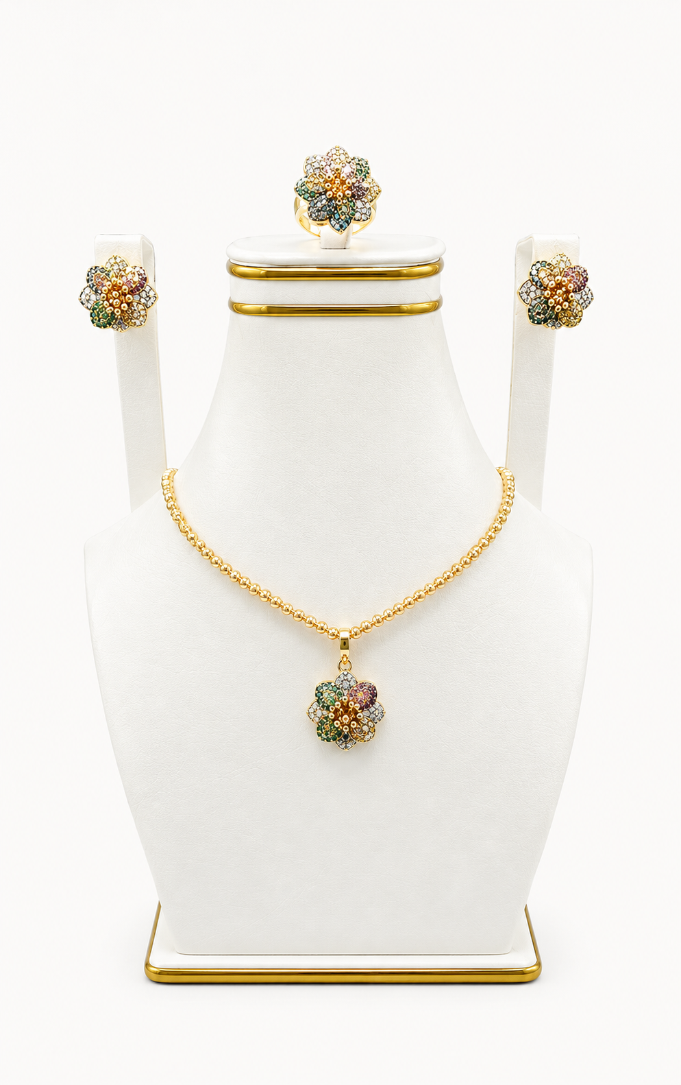 Rainbow Blossom Necklace Set (Gold Chain)